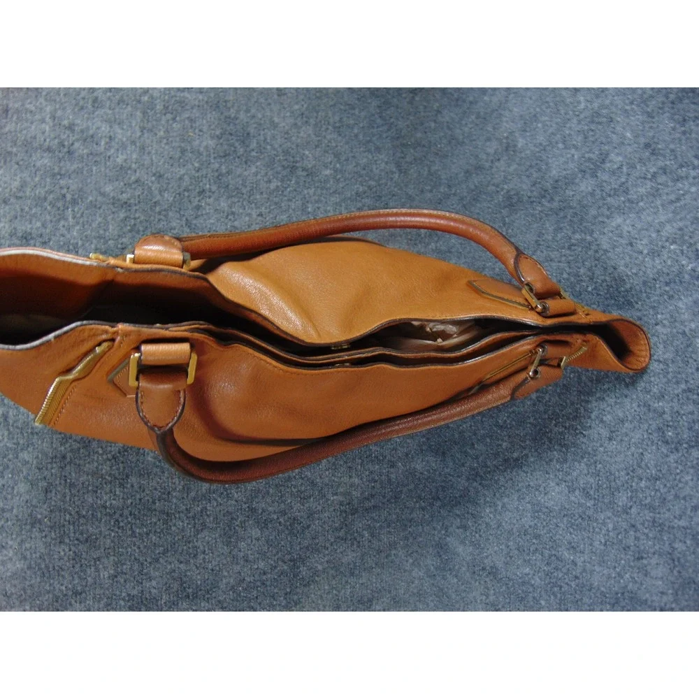 Michael Kors Vivian East West Shoulder Bag‎ Brown Leather Zip Pocket Tote
